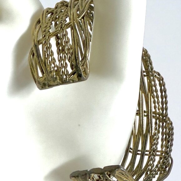 Vintage Woven Brass Wire Cuff Bracelet – Handcrafted Boho Statement Jewelry - Picture 4 of 8